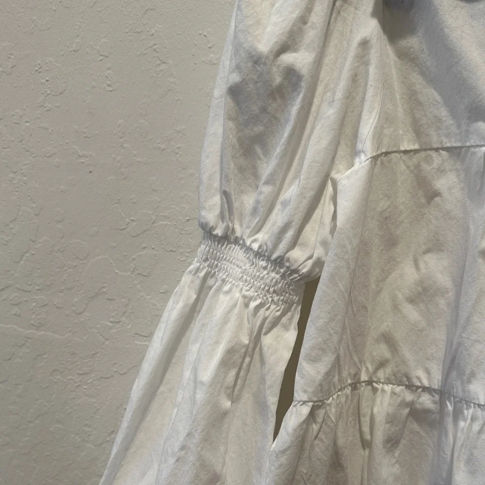 Zara Poplin Tiered Blouse with Puff Sleeves